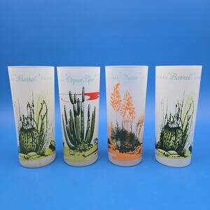 Blakely Oil Gas Promo Glasses Lot 4 Arizona Cactus Frosted Tumblers Vintage